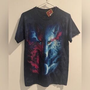 NWT The Mountain Wolf Shirt Liquid Blue TieDye Howling Moon Stars Size Small